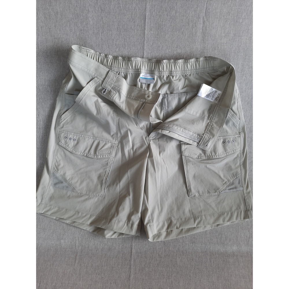 Columbia Men Large Camp Utility Outdoor Active Stretch Solid Gray Cargo Short